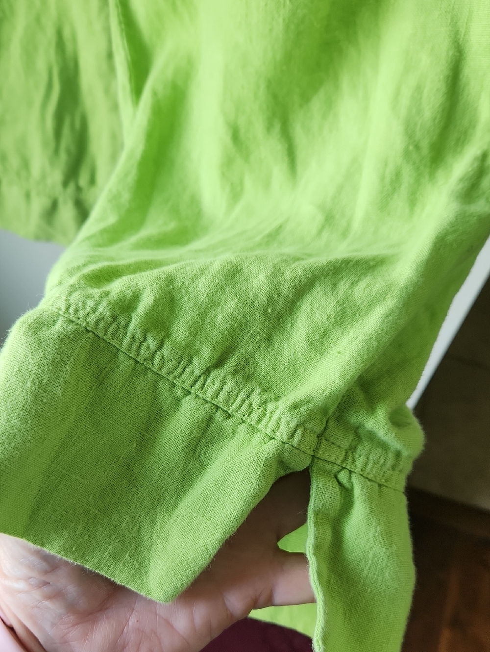 mosaic usa linen pants medium lime green pockets pull on stretchy elastic waist - Picture 3 of 11
